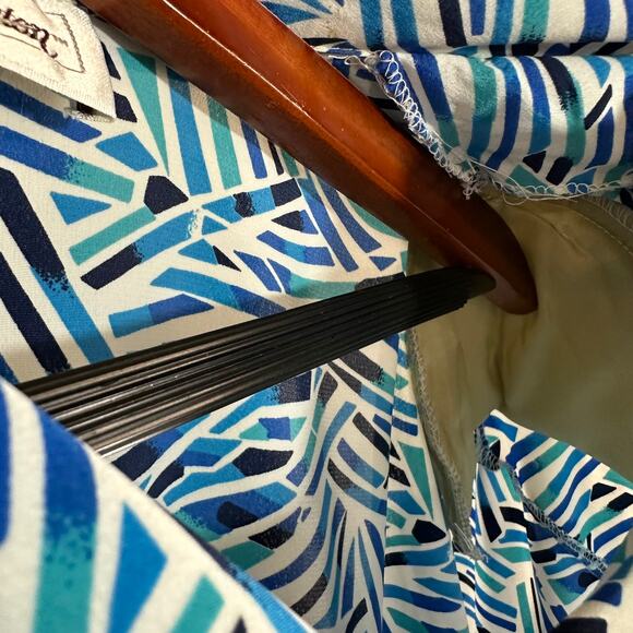 Vintage Worthington Blue Geometric Coastal Short Sleeve Top Plus 14 Collared - Picture 9 of 13